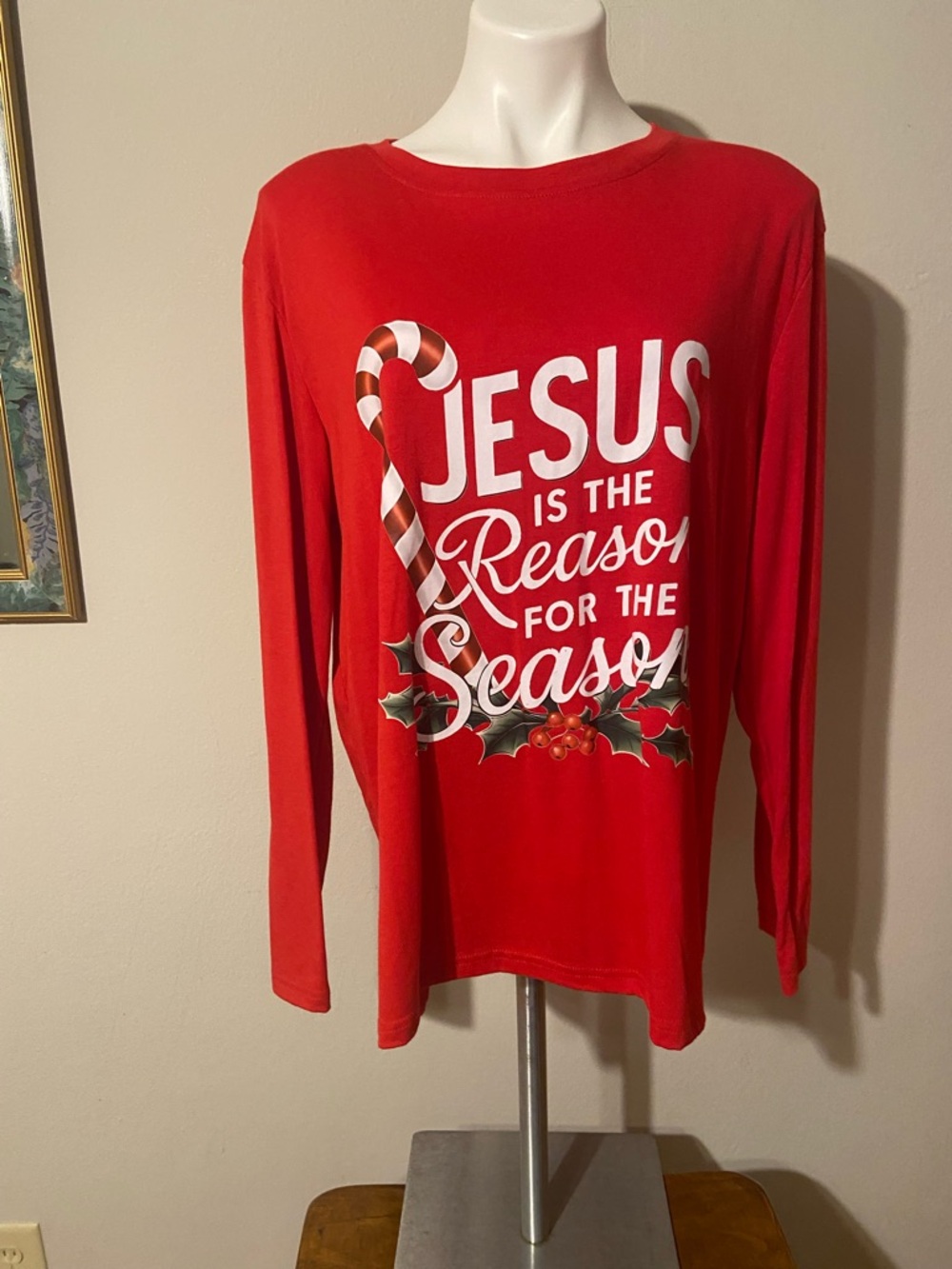 Red Holiday Long Sleeve Tee - "Jesus is the Reason for the Season"